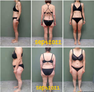 Before and after image of Deb’s weight loss, demonstrating the real results of her focus on wellness and nutrition.